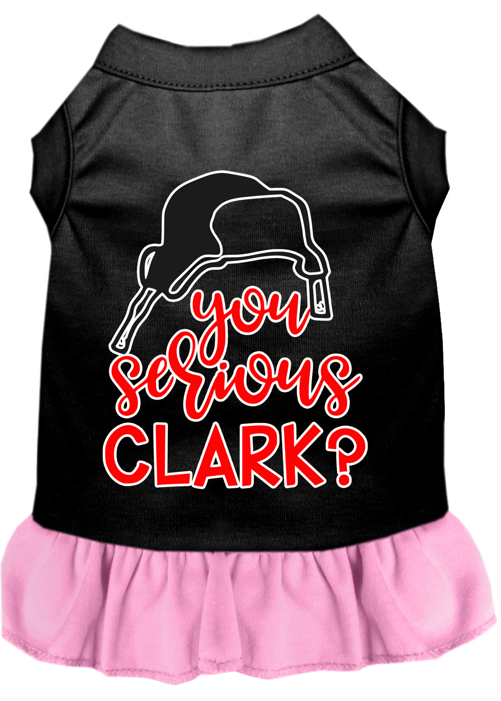 You Serious Clark? Screen Print Dog Dress Black with Light Pink Lg